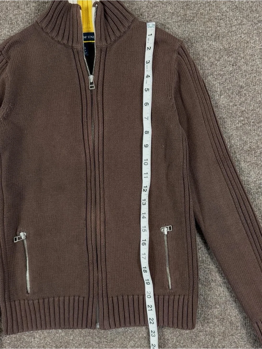 Lands End Brown High Neck Full Zip Ribbed Cardigan Sweater Women’s XS Cotton Y2K